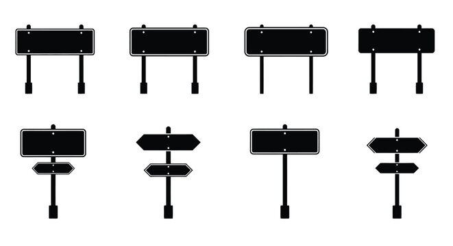 Collection of blank signpost illustrations in various directions and styles