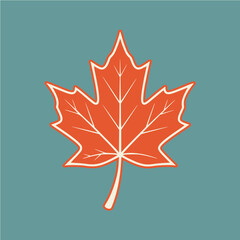 Autumnal orange maple leaf design with a clean outline. Simple and elegant botanical vector illustration on a muted background