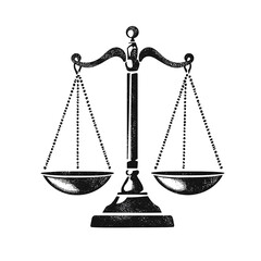 Symbolic illustration of justice scales in grayscale with transparent background for conceptual design
