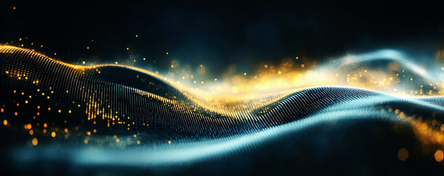 Dynamic Abstract Wave with Glowing Particles in Dark Background