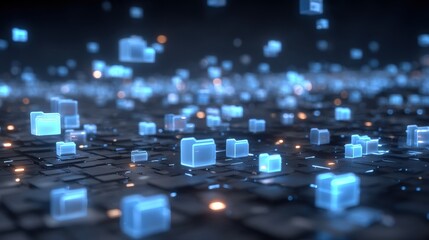 Abstract network grid with files and folders, futuristic software interface, digital document management system, store, search and organize documents, corporate business, paperless office	
