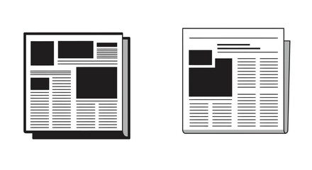 Simple black and white illustration of two folded newspaper layouts