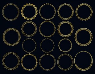 Twenty ornate golden circle frames displayed against a dark background