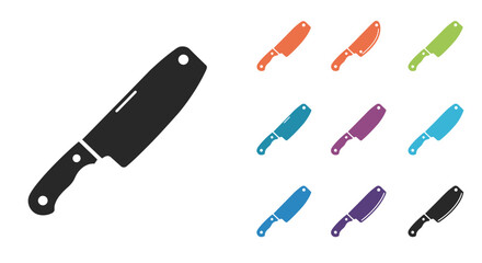 A collection of flat design kitchen knives in various colors shown