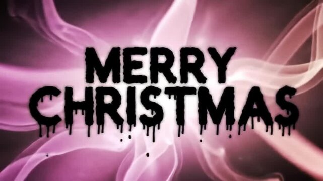 Spooky Merry Christmas Greeting with Dripping Black Text and Colorful Smoke.