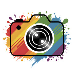 Capturing life s vibrancy A camera bursting with rainbow hues and creative energy on pure white