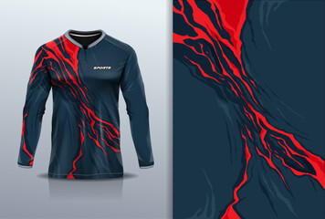 T-shirt mockup abstract grunge texture sport jersey design for football, soccer, racing, esports, running, red gray color