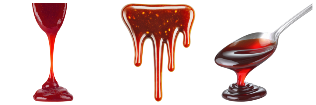 Pouring chili sauce spicy red glossy drip food Pouring chili sauce with glossy red texture