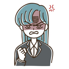 Obraz premium シンプルかわいいスーツ姿の女性のバストアップイラスト素材（怒り）