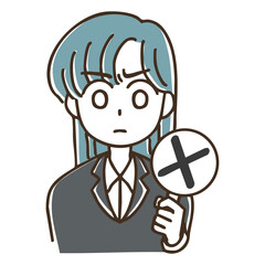 シンプルかわいいスーツ姿の女性のバストアップイラスト素材（バツ）