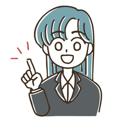 シンプルかわいいスーツ姿の女性のバストアップイラスト素材（指さし）