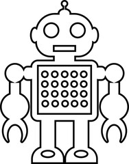 Retro robot icon in line style vector of vintage androids, droids, bots, cyborgs, mechanical machines and humanoid robots.