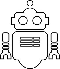 Obraz premium Retro robot icon in line style vector of vintage androids, droids, bots, cyborgs, mechanical machines and humanoid robots.