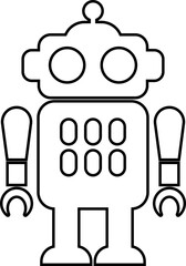 Retro robot icon in line style vector of vintage androids, droids, bots, cyborgs, mechanical machines and humanoid robots.