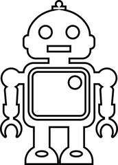 Retro robot icon in line style vector of vintage androids, droids, bots, cyborgs, mechanical machines and humanoid robots.