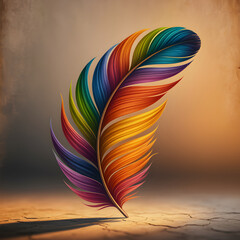A vibrant feather displaying spectrum of pride and diversity standing tall with a soft diffused