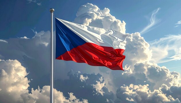 Czech Republic flag waving proudly against a stunning cloudy sky, evoking feelings of patriotism and national pride, perfect for travel or political themes