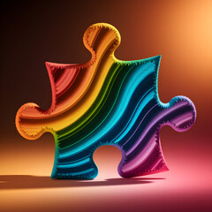 A vibrant rainbow puzzle piece embodying unity and diversity standing strong under warm diffused