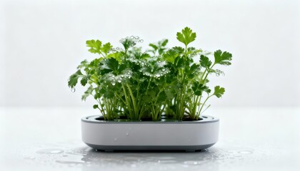 Fototapeta premium Fresh Parsley Growing Indoors in Modern Planter