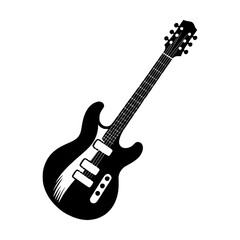 An electrifying moment a sleek electric guitar ready to unleash powerful riffs in a bold black and