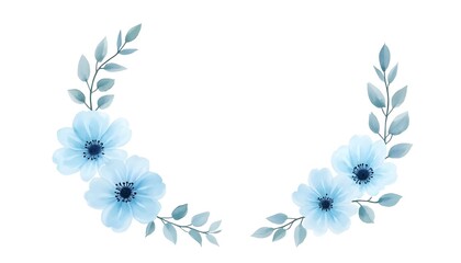 Obraz premium Pastel Blue Flowers and Leaves Wreath Watercolor Illustration