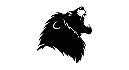 Black silhouette of a roaring lion head with sharp teeth and mane.