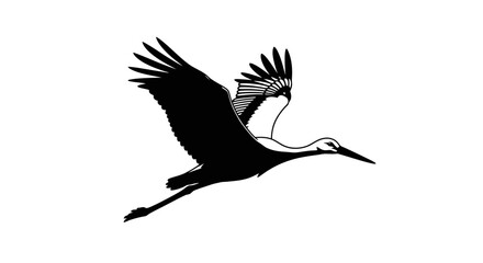 Naklejka premium Elegant black silhouette of a Japanese crane flying gracefully.