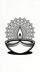 Elegant Mandala Diya Line Art – Traditional Deepavali Oil Lamp Design for Coloring and Decoration