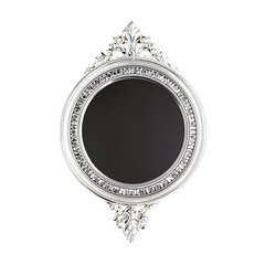 Ornate silver mirror with decorative frame and crystal embellishments on transparent background