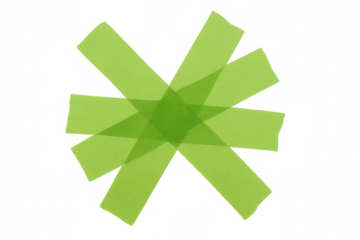 Green adhesive tape strips forming a star shape, transparent background creating abstract design and texture