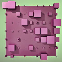 A clean and professional 3D background featuring colorful cubes arranged in a balanced geometric grid on a contrasting color surface.