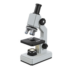 Voxel art microscope in detailed view representing science and discovery