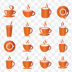 Coffee Cups and Mugs Vector Icons for Coffee Shops.