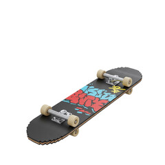 Skateboard with Vibrant Graffiti Art on Grip Tape against a Minimal Background