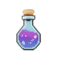 Pixel Art Potion Bottle with Mystical Elixir and Cork Stopper