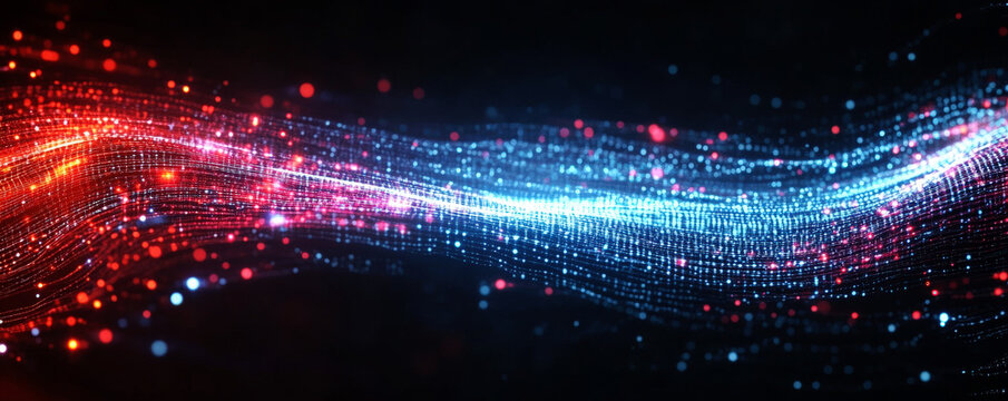 Dynamic and colorful abstract digital wave pattern with lights - Powered by Adobe