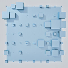 A clean and professional 3D background featuring colorful cubes arranged in a balanced geometric grid on a contrasting color surface.
