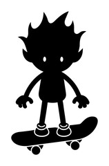 Vector art of silhouette of a boy with spiky hair a skateboard