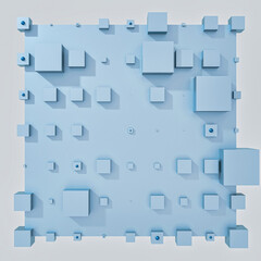 A clean and professional 3D background featuring colorful cubes arranged in a balanced geometric grid on a contrasting color surface.