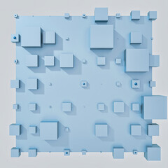 A clean and professional 3D background featuring colorful cubes arranged in a balanced geometric grid on a contrasting color surface.