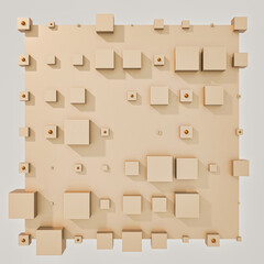 A clean and professional 3D background featuring colorful cubes arranged in a balanced geometric grid on a contrasting color surface.