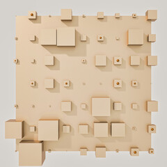 A clean and professional 3D background featuring colorful cubes arranged in a balanced geometric grid on a contrasting color surface.