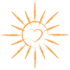 Sonne mit Herz, Sonne Logo, Icon, Sonne Hintergrund