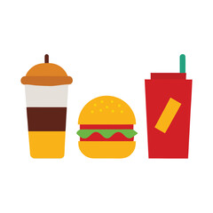 Coffee cup and fast food  vector set on white background