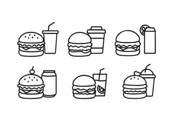 Delicious outline burger, simple graphic for food concepts