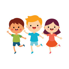 Cute children playing cartoon vector on white background