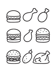 Food Icons Burgers Fried Chicken and Roasted Chicken