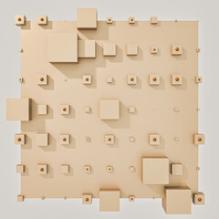 A clean and professional 3D background featuring colorful cubes arranged in a balanced geometric grid on a contrasting color surface.