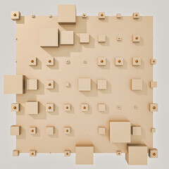 A clean and professional 3D background featuring colorful cubes arranged in a balanced geometric grid on a contrasting color surface.