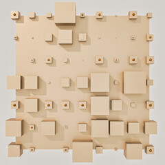 A clean and professional 3D background featuring colorful cubes arranged in a balanced geometric grid on a contrasting color surface.